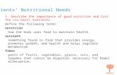 22 Clients’ Nutritional Needs 1. Describe the importance of good nutrition and list the six basic nutrients Define the following terms: nutrition how the.