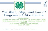 The What, Why, and How of Programs of Distinction Presented by: Suzanne Le Menestrel, National 4-H Headquarters, USDA With Sharon Anderson and Gregg Tabachow,