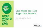 Love Where You Live Supporters Network What it is and how it works 25 September 2013.