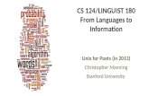 CS 124/LINGUIST 180 From Languages to Information Unix for Poets (in 2013) Christopher Manning Stanford University.