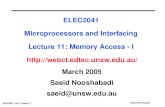 ELEC2041 lec-11-mem-I.1 Saeid Nooshabadi ELEC2041 Microprocessors and Interfacing Lecture 11: Memory Access - I  March 2005.