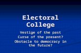 Electoral College Vestige of the past Curse of the present? Obstacle to democracy in the future?