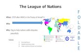 The League of Nations When: 1919 after WW1 in the Treaty of Versailles Who: Why: Org to help nations settle disputes peacefully Failed: 1)No armed forces.