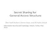 Secret Sharing for General Access Structure İlker Nadi Bozkurt, Kamer Kaya, and Ali Aydın Selçuk Information Security and Cryptology, Ankara, Turkey, May.