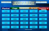 Updated: April 2009 JEOPARDY Physical Countries or States LandmarksPot Luck Flags 100 200 300 400 500 100 200 300 400 500 GAME RULESFINAL ROUND.