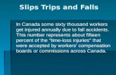 Slips Trips and Falls In Canada some sixty thousand workers get injured annually due to fall accidents. This number represents about fifteen percent of.