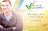 GRAVA Annual Conference July 10, 2014. Who We Are 2 Verified Volunteers is the only background screening platform tailored to the specific needs of the.