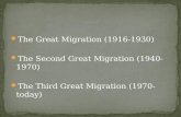 The Great Migration (1916-1930) The Second Great Migration (1940-1970) The Third Great Migration (1970-today)