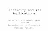 Elasticity and its implications Lecture 2 – academic year 2015/16 Introduction to Economics Dimitri Paolini.