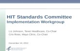 HIT Standards CommitteeHIT Standards Committee Implementation Workgroup Liz Johnson, Tenet Healthcare, Co-Chair Cris Ross, Mayo Clinic, Co-Chair December.