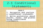 2-1 Conditional Statements GOALS 1. Recognize and analyze a conditional statement. 2. Write postulates about points, lines, and planes using conditional.