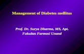 Management of Diabetes mellitus Prof. Dr. Surya Dharma, MS, Apt. Fakultas Farmasi Unand.