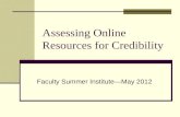 Assessing Online Resources for Credibility Faculty Summer Institute—May 2012.