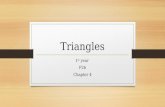 Triangles 1 st year P26 Chapter 4. Triangle All 3 angles of a triangle must add up to 180 degrees There are 3 types of triangles Equilateral Isosceles.