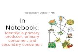 Wednesday October 7th In Notebook: Identify: a primary producer, primary consumer, and secondary consumer.