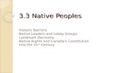 3.3 Native Peoples Historic Barriers Native Leaders and Lobby Groups Landmark Decisions Native Rights and Canada’s Constitution Into the 21 st Century.