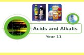 Acids and Alkalis Year 11. CONTENTS Acidity and alkalinity Indicators pH Acids General methods for making salts Making salts from metal oxides Making.