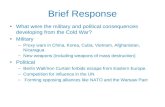 Brief Response What were the military and political consequences developing from the Cold War? Military –Proxy wars in China, Korea, Cuba, Vietnam, Afghanistan,