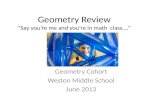 Geometry Review “Say you’re me and you’re in math class….” Geometry Cohort Weston Middle School June 2013.