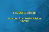 TEAM NEEDS Updated 27 Sep 01 Sourced from RAF Division JSCSC.