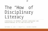 The “How” of Disciplinary Literacy STRATEGIES TO PROMOTE CONTENT KNOWLEDGE AND UNDERSTANDING IN CTE AND RELATED ART SEPTEMBER 14, 2015T. NIBLETT & L. RECORDS-KINGLMHS.