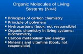 Organic Molecules of Living Systems (N=4) Principles of carbon chemistry Principles of carbon chemistry Principle of polymers Principle of polymers Hydrocarbons.