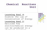 Chemical Reactions Unit Learning Goal 4: Examine the Law of Conservation of Energy Learning Goal 5: Describe how electrochemical energy can be produced.