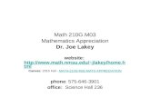 Math 210G.M03 Mathematics Appreciation Dr. Joe Lakey website: jlakey/home.html jlakey/home.html Canvas: