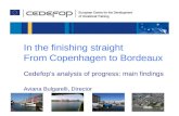 In the finishing straight From Copenhagen to Bordeaux Cedefop’s analysis of progress: main findings Aviana Bulgarelli, Director.