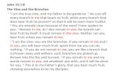 John 15:1-8 The Vine and the Branches 1 “I am the true vine, and my Father is the gardener. 2 He cuts off every branch in me that bears no fruit, while.