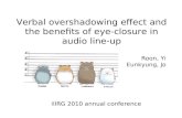 Verbal overshadowing effect and the benefits of eye-closure in audio line- up Roon, Yi Eunkyung, Jo iIIRG 2010 annual conference.