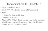 Today’s Schedule – 05/21/10 30.4 Timeline Check 30.4 PPT: The Environmental Movement HW: – Study for Chapter 30 Quiz – Organize Binders Warm-Up: What decisions.