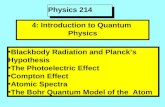 Physics 214 4: Introduction to Quantum Physics Blackbody Radiation and Planck’s Hypothesis The Photoelectric Effect Compton Effect Atomic Spectra The Bohr.