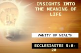 I NSIGHTS INTO THE M EANING OF L IFE E CCLESIASTES 5:8-20 V ANITY OF W EALTH.