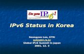 IPv6 Status in Korea Seungyun Lee, ETRI syl@etri.re.kr Global IPv6 Summit in Japan 2001. 12. 3.
