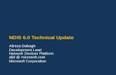 NDIS 6.0 Technical Update Alireza Dabagh Development Lead Network Devices Platform alid @ microsoft.com Microsoft Corporation.