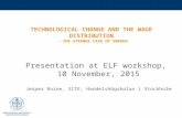 T ECHNOLOGICAL CHANGE AND THE WAGE DISTRIBUTION - T HE STRANGE CASE OF S WEDEN Presentation at ELF workshop, 10 November, 2015 Jesper Roine, SITE, Handelshögskolan.
