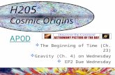 H205 Cosmic Origins  The Beginning of Time (Ch. 23)  Gravity (Ch. 4) on Wednesday  EP2 Due Wednesday APOD.