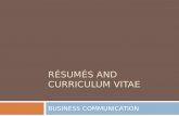 RÉSUMÉS AND CURRICULUM VITAE BUSINESS COMMUNICATION.