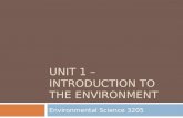 UNIT 1 – INTRODUCTION TO THE ENVIRONMENT Environmental Science 3205.