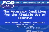 Wireless Telecommunications Bureau 1 The Necessary Conditions for the Flexible Use of Spectrum Dow Jones Wireless Ventures Redwood City, CA April 21, 2004.