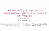 Universally Composable computation with any number of faults Ran Canetti IBM Research Joint works with Marc Fischlin, Yehuda Lindell, Rafi Ostrovsky, Tal.