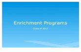 Enrichment Programs Class of 2017.  Benefits of participating in an enrichment program  Learn about the following programs:  Research Apprentice Program.