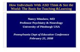 How Individuals With ASD Think & See the World: The Basis for Teaching &Learning Nancy Minshew, MD Professor Psychiatry & Neurology University of Pittsburgh.