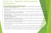 Topic 4.1 – Species, Communities, Ecosystems Understandings  Species are groups of organisms that can potentially interbreed to produce fertile offspring.