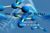 The History Of Matter Section 1 Grade 9 Science. Objectives Review the development of scientific thought as it relates to matter and the atomic structure.