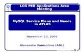 Alexandre Vaniachine (ANL) LCG PEB Applications Area Meeting November 20, 2002 Alexandre Vaniachine (ANL) MySQL Service Plans and Needs in ATLAS.