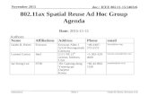 Submission doc.: IEEE 802.11-15/1403r6 November 2015 Guido R. Hiertz, Ericsson et al.Slide 1 802.11ax Spatial Reuse Ad Hoc Group Agenda Date: 2015-11-11.