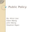 Public Policy By: Alice Liao Eden Wang John Wong Stephen Ngan.