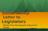 Sustainability: Letter to Legislators Model Five-Paragraph Argument Essay.